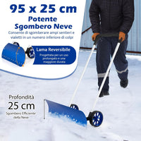 Pala da Neve con Ruote con Lama da 95 cm Angolata, Spazzaneve in Alluminio Manico Regolabile a 90Â° a Forma di U, Spala Neve Manuale per Ingresso, Marciapiedi e Vialetto