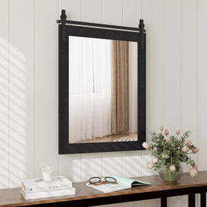 Specchio da Parete 76,5 x 56 cm, Specchio Rettangolare con Cornice in Legno e Staffa in Metallo, Specchio da Bagno Corridoio Soggiorno, Bianco (Nero)