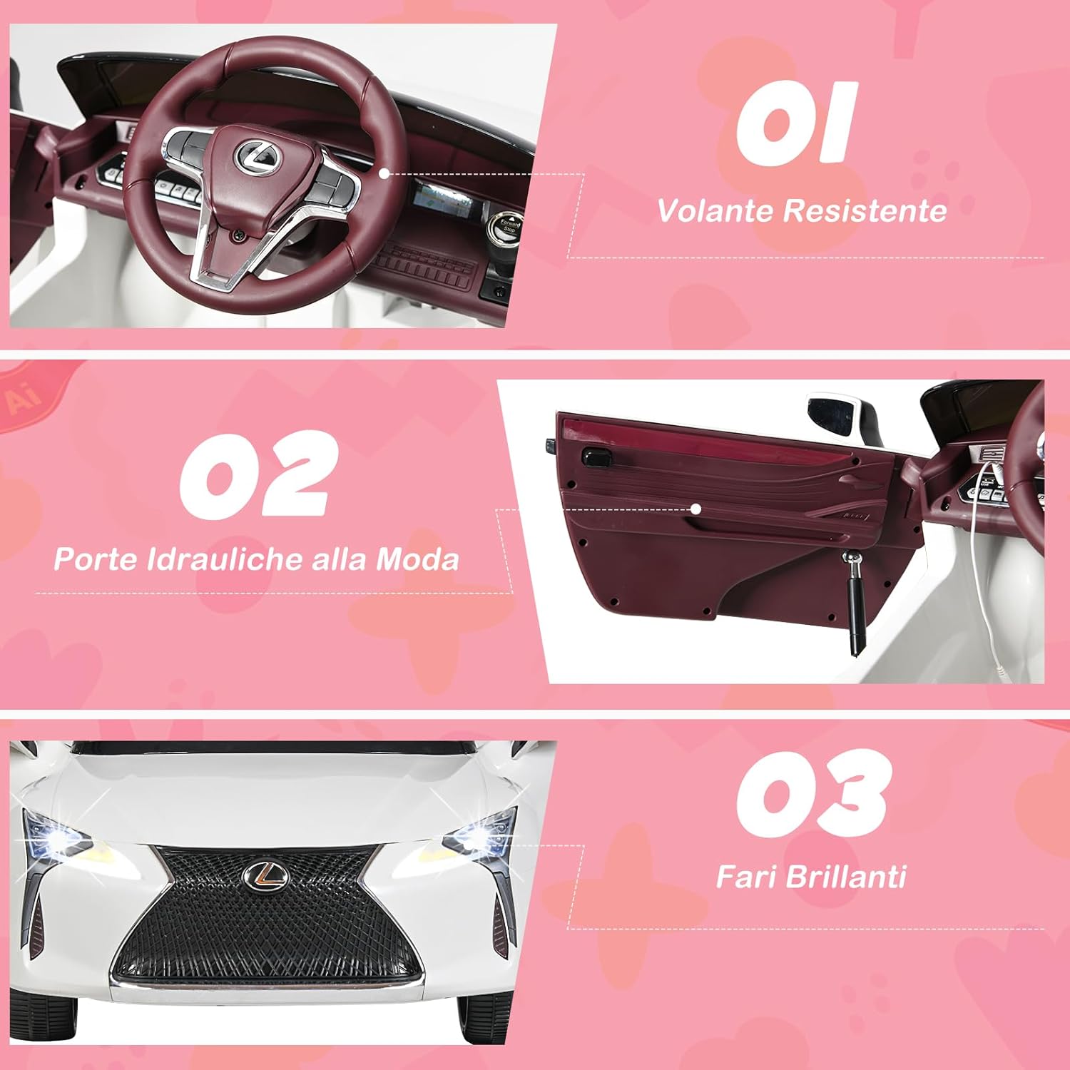 Lexus Auto Elettrica per Bambini, Macchina Elettrica Cavalcabile con Telecomando Luci LED Luminose Musica e Storie, 3-5 km/h, per Bambini 37-96 Mesi (Bianco)