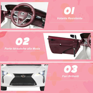 Lexus Auto Elettrica per Bambini, Macchina Elettrica Cavalcabile con Telecomando Luci LED Luminose Musica e Storie, 3-5 km/h, per Bambini 37-96 Mesi (Bianco)
