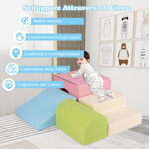 Set di 4 Blocchi in Schiuma per Arrampicarsi e Gattonare per Bambini, Set di Giocattoli Morbidi da Interno con Diverse Forme e Colori per lo Sviluppo dei Bambini (Rosa)