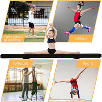 Trave da Ginnastica 210 cm Pieghevole per Bambini, Trave di Equilibrio Portatile con Maniglie, Base Solida di Legno e Parte Inferiore Antiscivolo