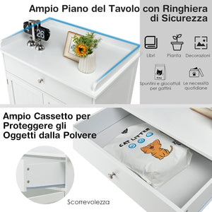 Mobile per Lettiera Gatti in Legno, con Portaoggetti, 2 Ante, Cassetto e Ingresso Laterale, Mobiletto Multiuso per Ingresso e Soggiorno, 76 x 53 x 74 cm, Carico Massimo 30 kg (nero)