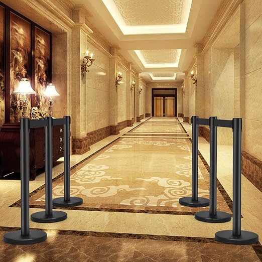 4 Paletti di Delimitazione, Barriera in Acciaio Inox per Code, Colonnine Segnapercorso Transenna Eliminacode Separacode, Ideale per Hotel Ristorante Cinema (Nero)