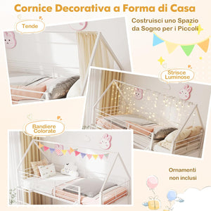 Letto a Castello per Bambini 90x200 cm, Letto Montessori con Scivolo Scala, Struttura in Metallo e Sponda di Sicurezza, Forma di Casa, senza Bisogno di Rete a Molle, Portata 110 kg (Bianco)