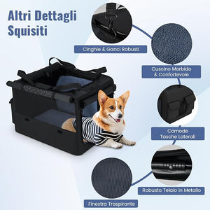 Trasportino Pieghevole per Cani e Gatti, Borsa da Trasporto per Animali con 2 Aperture, Finestra, Cesto Interno in Rete, Tasche Laterali e Porta Bicchiere, Gabbia Morbida e Portatile (S)
