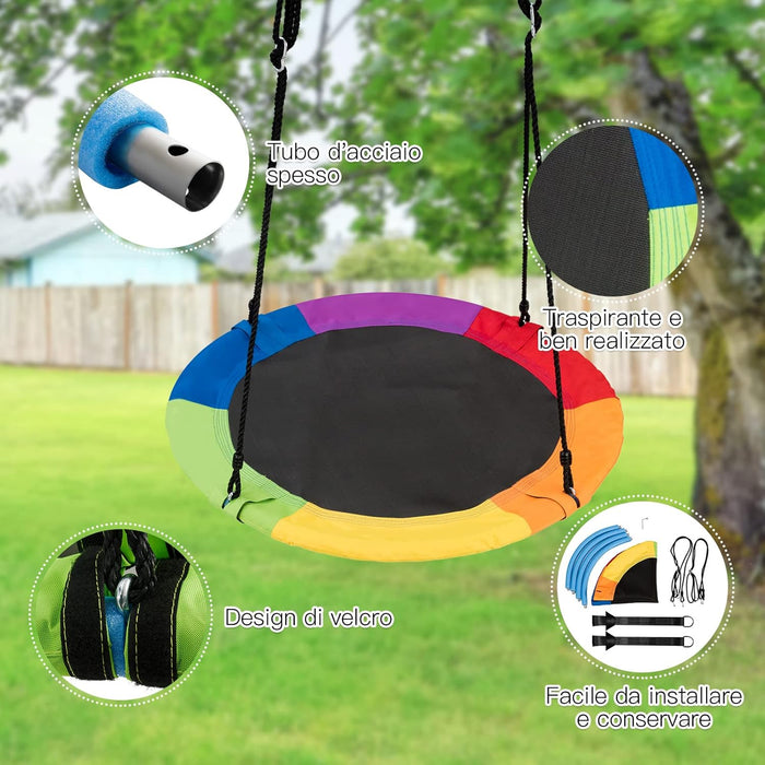 Altalena da Giardino a Nido, Altalena da Giardino per Bambini Con Telaio in Metallo, Regolabile in Altezza: 100-180 cm, Capacità di Carico 150 kg, Con Kit Sospensione (Colorato)
