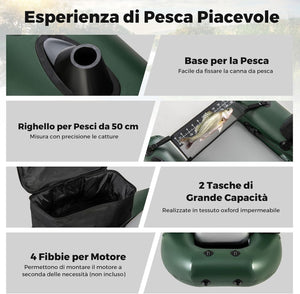 Gommone Gonfiabile da Pesca, Barca da Pesca Portatile con Pompa, Borsa da Trasporto e Kit di Riparazione, Schienale Regolabile, capacità di Carico 100kg