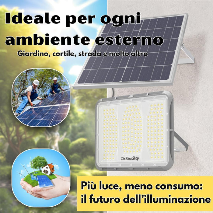 Faretto LED Solare da Esterno 600W, Faro con Sensore Crepuscolare e 150 LED