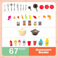 Cucina Giocattolo con Set di Accessori Cibo e Utensili, Cucina per Bambini con Suoni e Luci, Lavandino, Rubinetto, Scaffali, Forni e Fornelli, per Bambini 3+ Anni (Arancione)