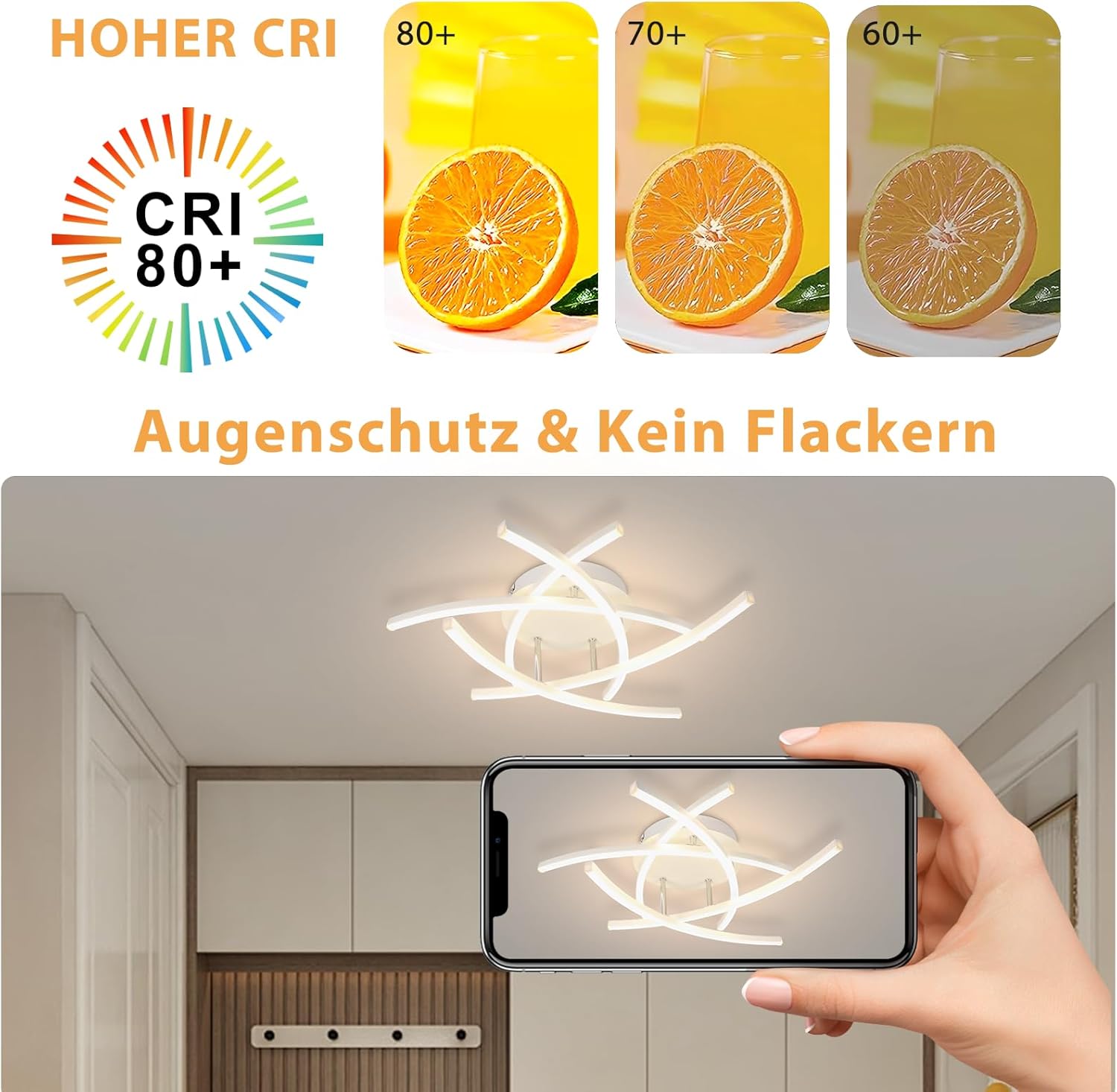 ZMH Lampada da soffitto plafoniera LED design bianca 32W telecomando per soggiorno ufficio