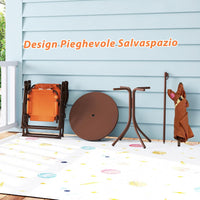 Set Tavolo da Giardino Bambini con 2 Sedie Pieghevoli, Tavolino da Esterno con Ombrellone in Poliestere Regolabile in Altezza, Set Mobili da Giardino per Bambini 3-6 Anni (Scimmia, Marrone)