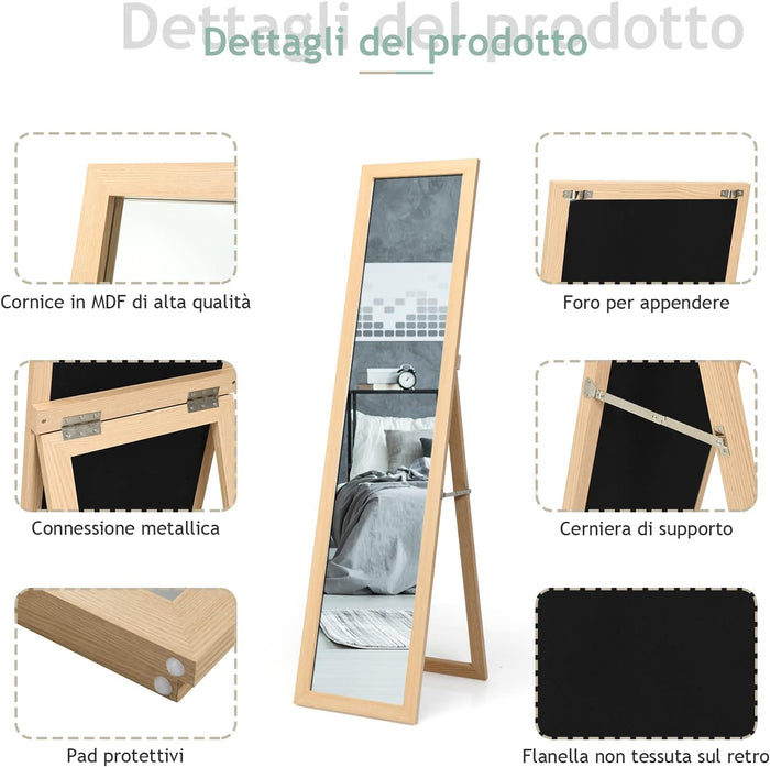 Specchiera da Terra Autoportante a Figura Intera, Specchio Rettangolare, in Legno (Legno)