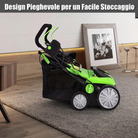 Scarificatore 2 in-1 per Prato, Arieggiatore Elettrico con Sacco Raccoglitore da 45L, Larghezza 38cm, con 3 Posizioni Regolabili, Scarificatore 1800W per Giardino Cortile (38 cm, Verde)