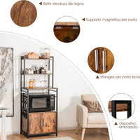 Scaffale con 4 Livelli per Cucina con Armadio e Credenza, Supporto Industriale per Forno Microonde, con Ganci e Piedini Regolabili, Ideale per Cucina e Sala da Pranzo, 60 x 40 x 150 cm