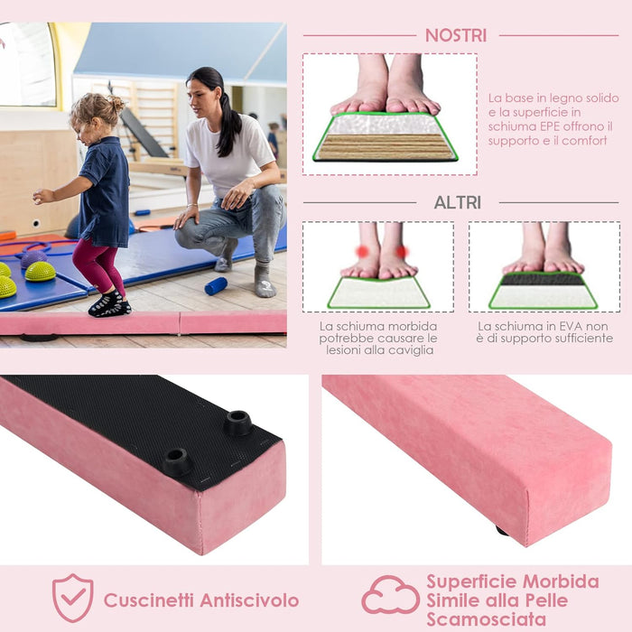 Trave Ginnastica Artistica per Casa 210/240 cm, Trave Pieghevole per Bambini con Maniglia, Base in Legno e Fondo Antiscivolo, Trave di Equilibrio da Pavimento