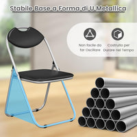 Set di 4 Sedie Pieghevoli Imbottite e Struttura in Metallo, Sedie da Pranzo Salvaspazio con Antiscivoli, Sedie Sala Riunione per Interno ed Esterno, 47 cm x 46 cm x 80 cm (Nero)