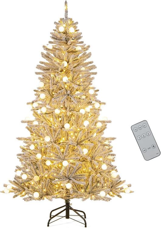 Albero di Natale Innevato 180/210 cm, Albero di Natale con 250/350 Luci Bianchi Caldi e 637/905 Rami (180 cm)