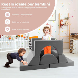 Divano Modulare per Bambini 8 Pezzi, Divanetto per Bambini con Copertura Staccabile per Sala Giochi e Camera da Letto, Divano Creativo per Bambini per Giocare, Creare e Dormire (Grigio)