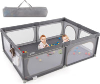 Recinto per Bambini, Box per Bambini con Rete Traspirante, Centro Attività per Bambini con 50 Palline, Box Giochi per Bambini 0-3 Anni (Grigio Scuro, 206 x 147 cm)
