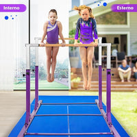 Parallele Doppie per Ginnastica, Sbarre Orizzontali Doppie con Larghezza Regolabile e 11 Altezze, capacità di Carico di 100 kg, Sbarre di Allenamento per Bambini 6-12 Anni