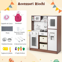 Set di Cucina Giocattolo per Bambini, con Luci e Suoni, Cappa Aspirante e Forno a Microonde, Fabbricatore di Ghiaccio e Lavagna, Ideale per Bambini 3 Anni+
