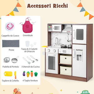Set di Cucina Giocattolo per Bambini, con Luci e Suoni, Cappa Aspirante e Forno a Microonde, Fabbricatore di Ghiaccio e Lavagna, Ideale per Bambini 3 Anni+