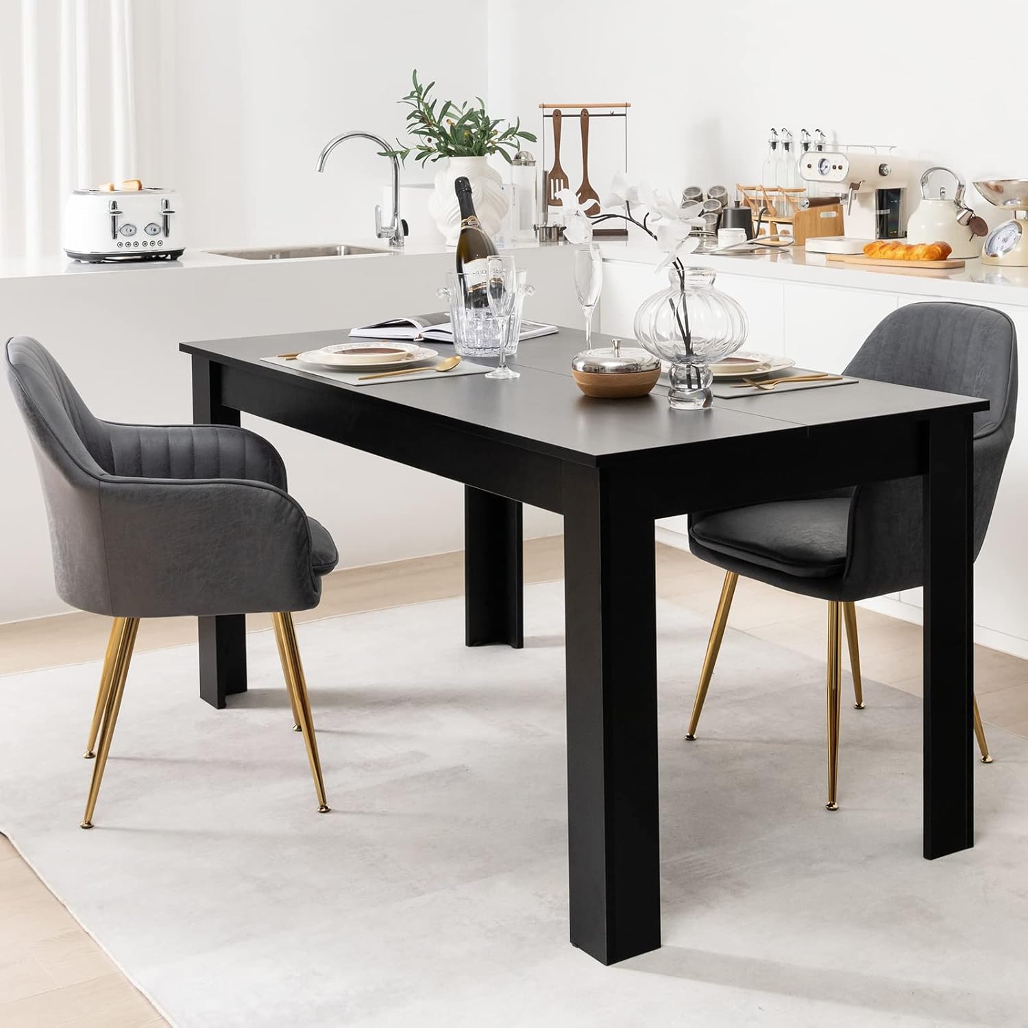 Tavolo da Pranzo 160 x 80 x 76 cm, Tavolo da Cucina Rettangolare con Piano Grande e Gambe Robuste, Tavolo per Massimo 8 Persone (Nero)