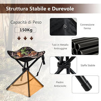 Set di 2 Sgabelli da Caccia Treppiede Pieghevoli, Sgabello da Esterno Pieghevole Leggero con Tracolla, Sgabello Treppiede Portatile per Campeggio, Caccia, Pesca, Viaggi, Carico Massimo 150 kg