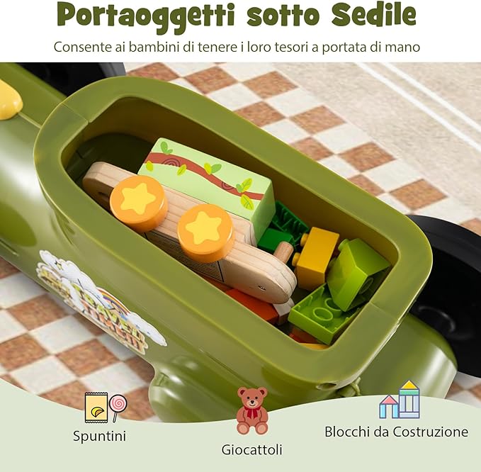 Auto a Spinta per Bambini, macchina cavalcabile con Suono e Spazio di Archiviazione, Auto Scorrevole a Piedi con Volante per Bambini 19-36 Mesi (Verde)