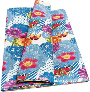 Telo Arredo Copritutto 170x280 cm Letto Poltrona Copridivano Cotone Cuoricini Fiori e Farfalle Blu