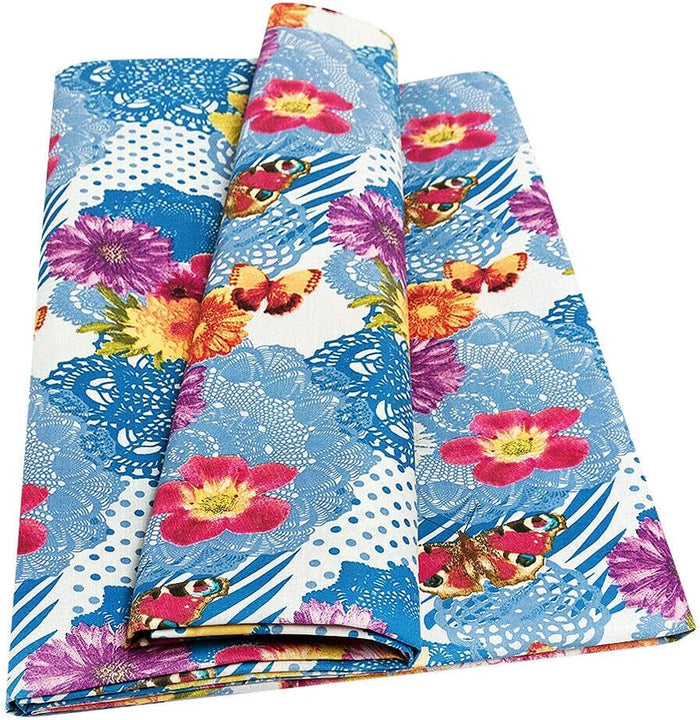 Telo Arredo Copritutto 170x280 cm Letto Poltrona Copridivano Cotone Cuoricini Fiori e Farfalle Blu