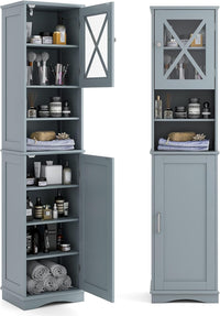 Mobile Bagno 40 x 30 x 170,5cm, Armadietto a Colonna Stretto e Alto con 5 Ripiani Regolabili e 2 Porte, Armadio da Terra in Legno per Soggiorno, Camera da Letto, Salotto e Cucina (Grigio)