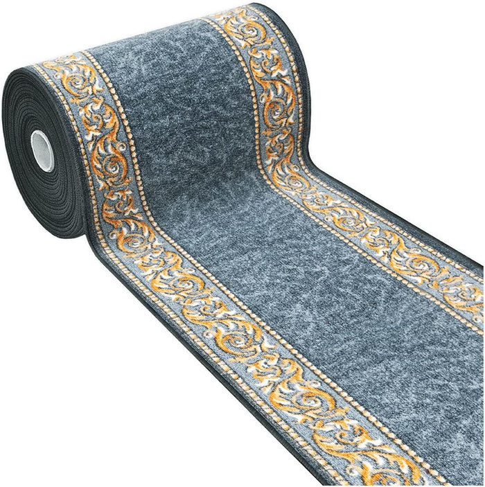 Passatoia Scala Bordata 67x140 cm Ingresso Corridoio Tappeto Cucina Gradini Stile Barocco Grigio