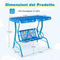 Altalena da Esterno per Bambini, Panchina a Dondolo a 2 Posti con Struttura in Metallo, Tetto Regolabile e Cinture di Sicurezza, per Bambini 3+Anni, Portata 80 kg (Blu)
