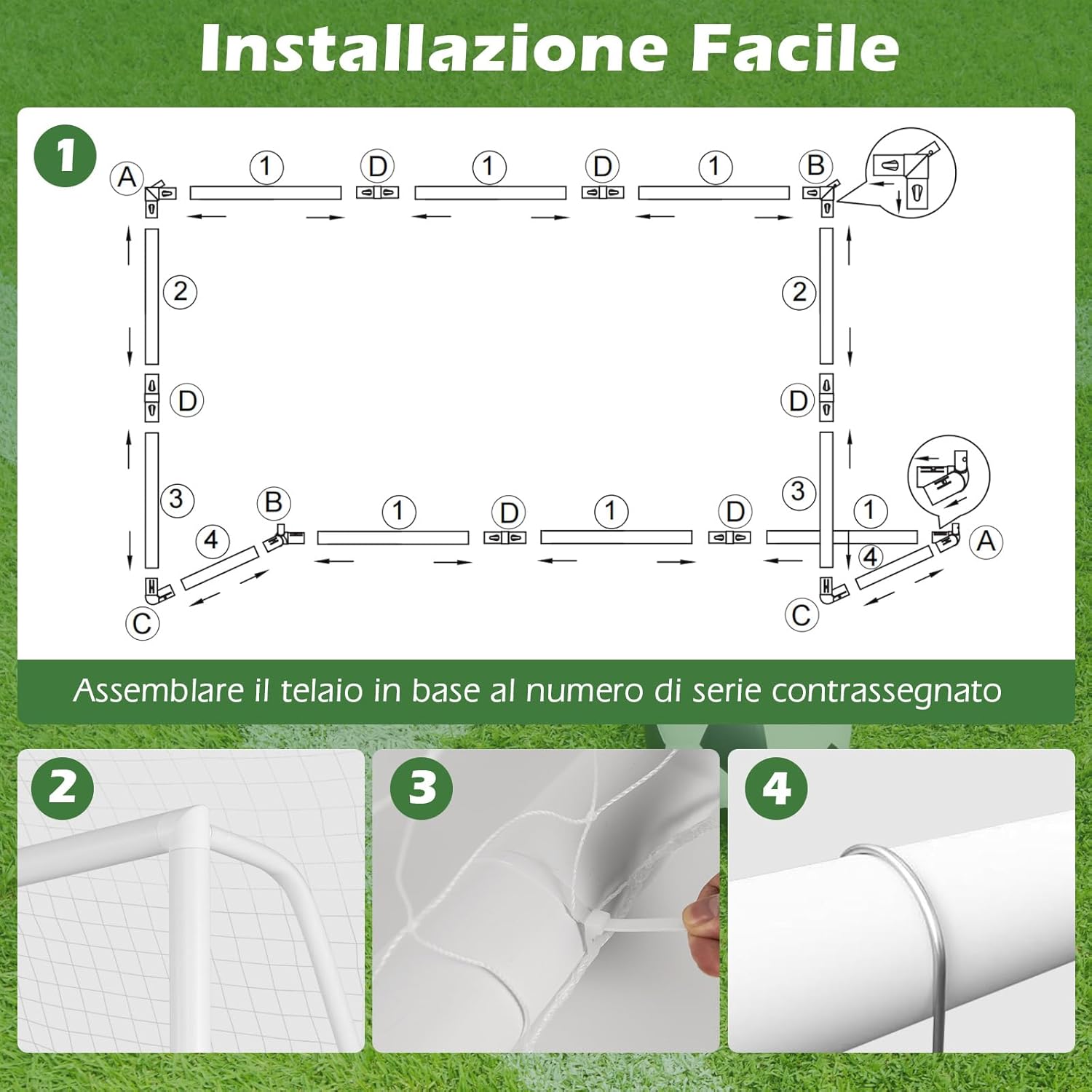 Porto per Calcio per Bambini, Rete da Calcio Resistente alle Intemperie e Telaio in UPVC con Pali di Fissaggio e Coni da Calcio per Allenamenti in Cortile