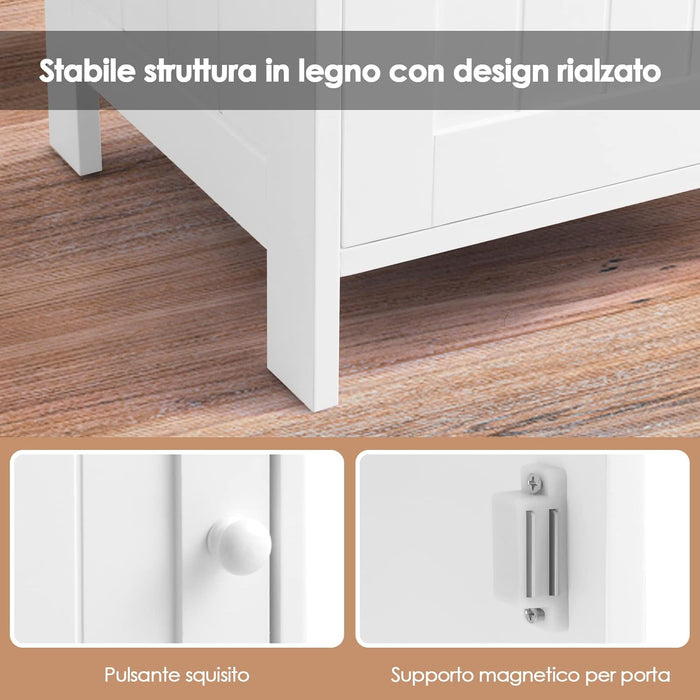 Mobile bagno, Armadietto Multiuso e Salvaspazio con Ante e Mensola Regolabile, Mobiletto in Legno per Soggiorno, Camera da letto e Ufficio, 40 x 30 x 70cm (Bianco)