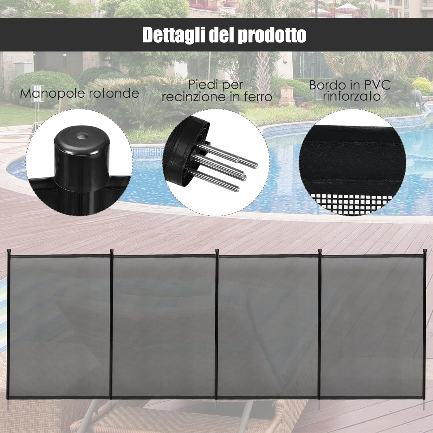 Recinzione di Protezione per Piscina, Barriera Protettiva, Cancelletto di Sicurezza per Piscina, 360 x 125 cm