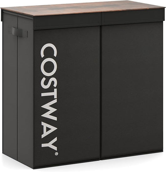 Cesto Portabiancheria Salvaspazio 105 L, Secchi per Biancheria con Maniglie, Coperchio e 2 Sacchetti Fodera Rimovibili, 62 x 31 x 60cm, Nero