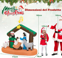 Presepe di Natale Gonfiabile da 180 cm, Decorazione Natalizia Gonfiabile Scena della Natività, con Luci LED Incorporate, per Interni e Esterni