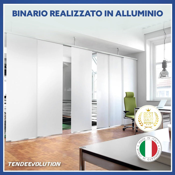 Bastone per Tende A Pannello Comando a Corda Apertura a sinistra, Binario a 5 vie con portapannelli da 55 CM, Attacco Soffitto Lunghezza 250 CM
