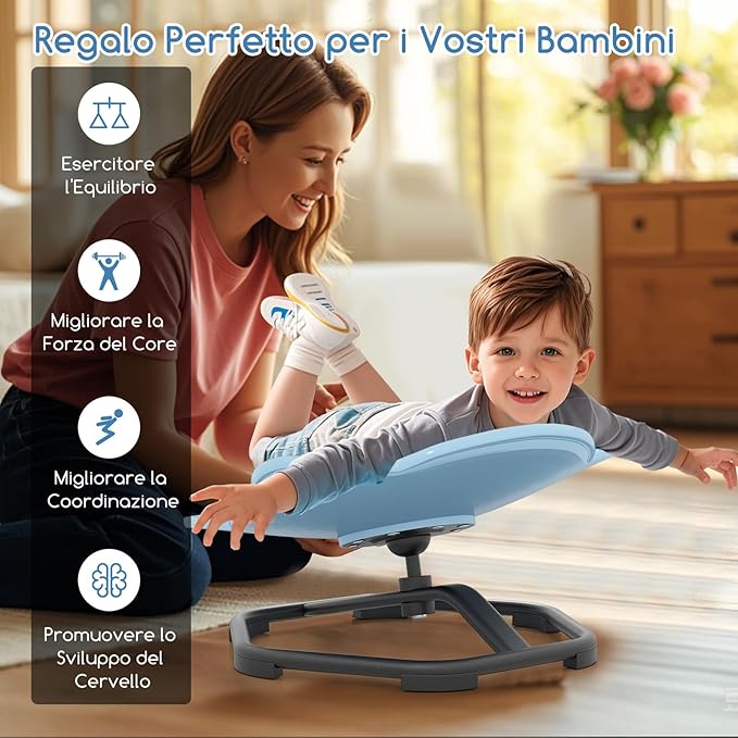 Sedia Girevole a 360° per Bambini, Sedia Sensoriale con Base in Metallo Antiscivolo per Allenare la Coordinazione Fisica e l'Equilibrio, Giocattolo per Cameretta (Blu,Elefante)