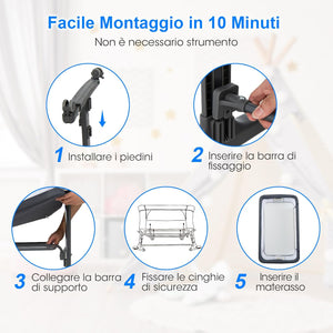 3 in 1 Culla Neonato Fianco Letto, Lettino Neonato Dondolo con Materasso, Culla Co-Sleeping Fino a 9 kg, Altezza Regolabili, Inclinazione di 10°, 84 x 59,5 x 80,5cm (Grigio Scuro)