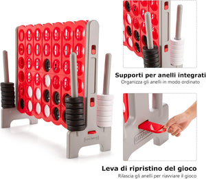 Forza 4 Gigante da 104 cm per Bambini e Adulti, Set Forza 4 per Interni ed Esterni con 42 Anelli Giganti e Dispositivo di Scorrimento a Sgancio Rapido, Perfetto per Feste e Vacanze, Rosso
