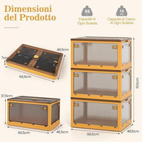 98Lx3 Contenitori Pieghevoli con Coperchi, Set di 3 Scatole Sovrapponibili con Ruote e 5 Porte, Contenitori di Plastica per Casa, Ufficio e Campeggio, 66,5x46,5x111,5 cm (Giallo)