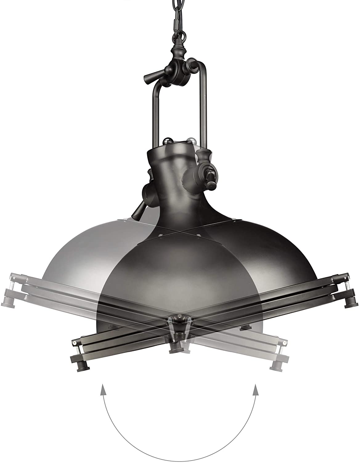 Lampada a sospensione in stile industriale plafoniera in vetro opalino in ferro paralume rotondo nero 13_0001370_2