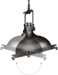 Lampada a sospensione in stile industriale plafoniera in vetro opalino in ferro paralume rotondo nero 13_0001370_2