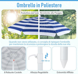 Tavolo da Picnic per Bambini con 8 Posti 125 × 125 × 100-160 cm, Tavolino Bambini in HDPE con Ombrellone Regolabile e Pieghevole, Struttura in Metallo e 4 Panchine (tavolo bianco)