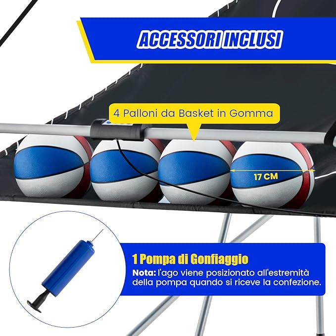 Macchina da Pallacanestro Elettronica Pieghevole, Gioco Arcade da Basket a Doppio Tiro per Casa con 8 Modalità di Gioco, Suono Arcade, Punteggio Elettronico, 4 Palloni e Pompa (Blu e rosso)