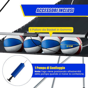 Macchina da Pallacanestro Elettronica Pieghevole, Gioco Arcade da Basket a Doppio Tiro per Casa con 8 Modalità di Gioco, Suono Arcade, Punteggio Elettronico, 4 Palloni e Pompa (Blu e rosso)